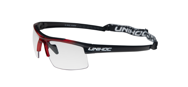 (арт. 24429) Очки спортивные флорбольные подростковые Unihoc ENERGY кристально красно-чёрные